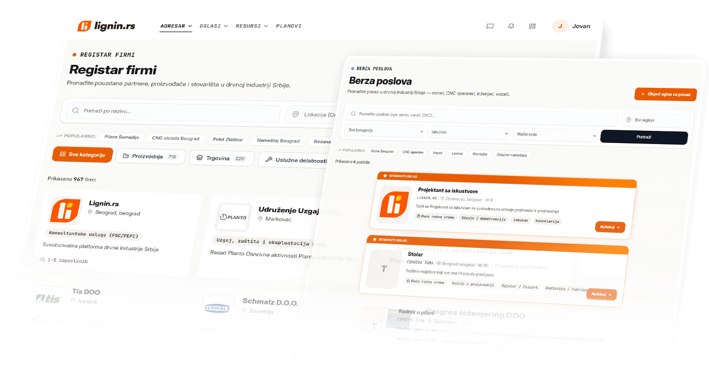 Lignin.rs platforma — registar firmi drvne industrije